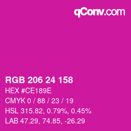 颜色代码: RGB 206 24 158 | qconv.com