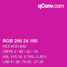 Color code: RGB 206 24 160 | qconv.com