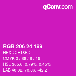 颜色代码: RGB 206 24 189 | qconv.com