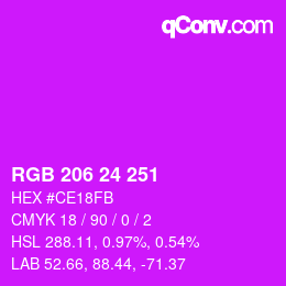 颜色代码: RGB 206 24 251 | qconv.com