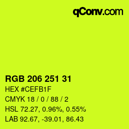 颜色代码: RGB 206 251 31 | qconv.com