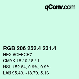 カラーコード: RGB 206 252.4 231.4 | qconv.com