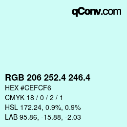 カラーコード: RGB 206 252.4 246.4 | qconv.com