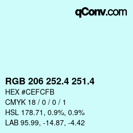 カラーコード: RGB 206 252.4 251.4 | qconv.com
