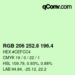 カラーコード: RGB 206 252.8 196.4 | qconv.com