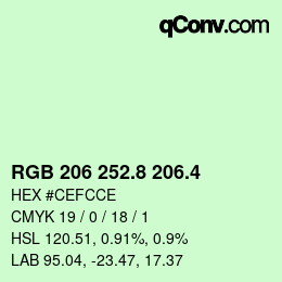 カラーコード: RGB 206 252.8 206.4 | qconv.com