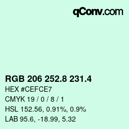 カラーコード: RGB 206 252.8 231.4 | qconv.com