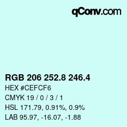 カラーコード: RGB 206 252.8 246.4 | qconv.com