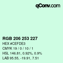 カラーコード: RGB 206 253 227 | qconv.com