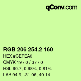 カラーコード: RGB 206 254.2 160 | qconv.com