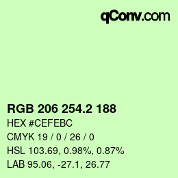 カラーコード: RGB 206 254.2 188 | qconv.com