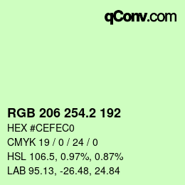 カラーコード: RGB 206 254.2 192 | qconv.com
