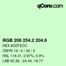 カラーコード: RGB 206 254.2 204.6 | qconv.com