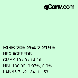 カラーコード: RGB 206 254.2 219.6 | qconv.com