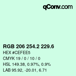 カラーコード: RGB 206 254.2 229.6 | qconv.com