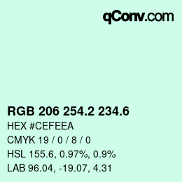 カラーコード: RGB 206 254.2 234.6 | qconv.com