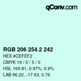 カラーコード: RGB 206 254.2 242 | qconv.com