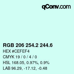カラーコード: RGB 206 254.2 244.6 | qconv.com