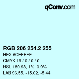 カラーコード: RGB 206 254.2 255 | qconv.com