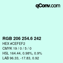カラーコード: RGB 206 254.6 242 | qconv.com