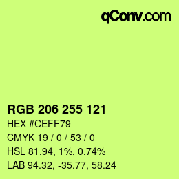 Color code: RGB 206 255 121 | qconv.com
