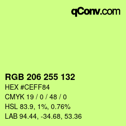 Color code: RGB 206 255 132 | qconv.com