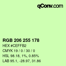 Color code: RGB 206 255 178 | qconv.com