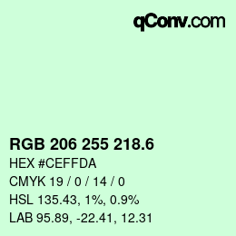 カラーコード: RGB 206 255 218.6 | qconv.com