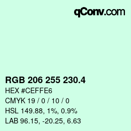カラーコード: RGB 206 255 230.4 | qconv.com