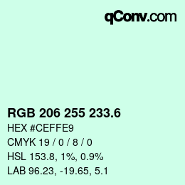 カラーコード: RGB 206 255 233.6 | qconv.com