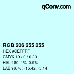 颜色代码: RGB 206 255 255 | qconv.com