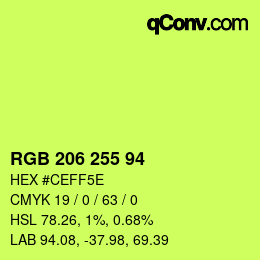 Color code: RGB 206 255 94 | qconv.com