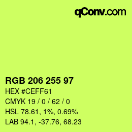 Color code: RGB 206 255 97 | qconv.com