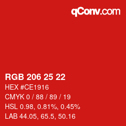 Color code: RGB 206 25 22 | qconv.com