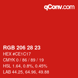 Código de color: RGB 206 28 23 | qconv.com