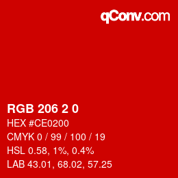 Color code: RGB 206 2 0 | qconv.com