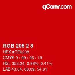 カラーコード: RGB 206 2 8 | qconv.com