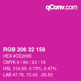 カラーコード: RGB 206 32 158 | qconv.com