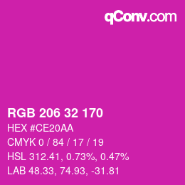 Color code: RGB 206 32 170 | qconv.com