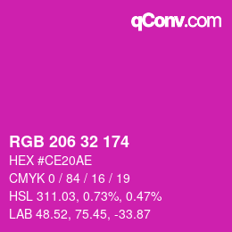 Color code: RGB 206 32 174 | qconv.com