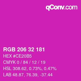 カラーコード: RGB 206 32 181 | qconv.com