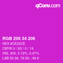 颜色代码: RGB 206 34 206 | qconv.com
