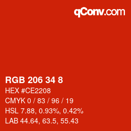 カラーコード: RGB 206 34 8 | qconv.com
