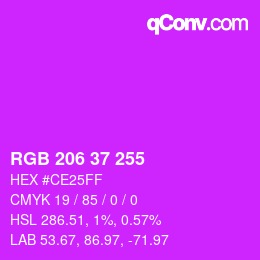 Color code: RGB 206 37 255 | qconv.com