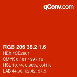 カラーコード: RGB 206 38.2 1.6 | qconv.com