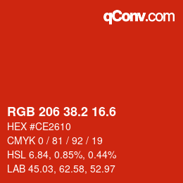 カラーコード: RGB 206 38.2 16.6 | qconv.com