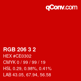 カラーコード: RGB 206 3 2 | qconv.com