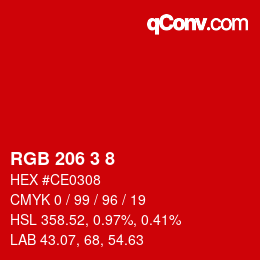 カラーコード: RGB 206 3 8 | qconv.com