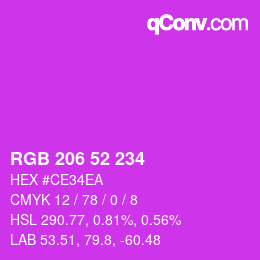 颜色代码: RGB 206 52 234 | qconv.com