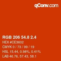 カラーコード: RGB 206 54.8 2.4 | qconv.com